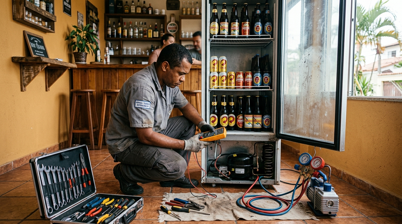 Substituição do termostato de uma cervejeira na Morada do Vale, Volta Redonda‑RJ