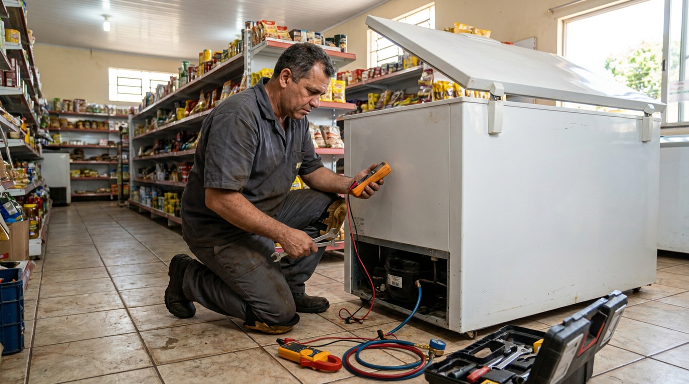 Troca de termostato de freezer em atendimento em Volta Redonda‑RJ